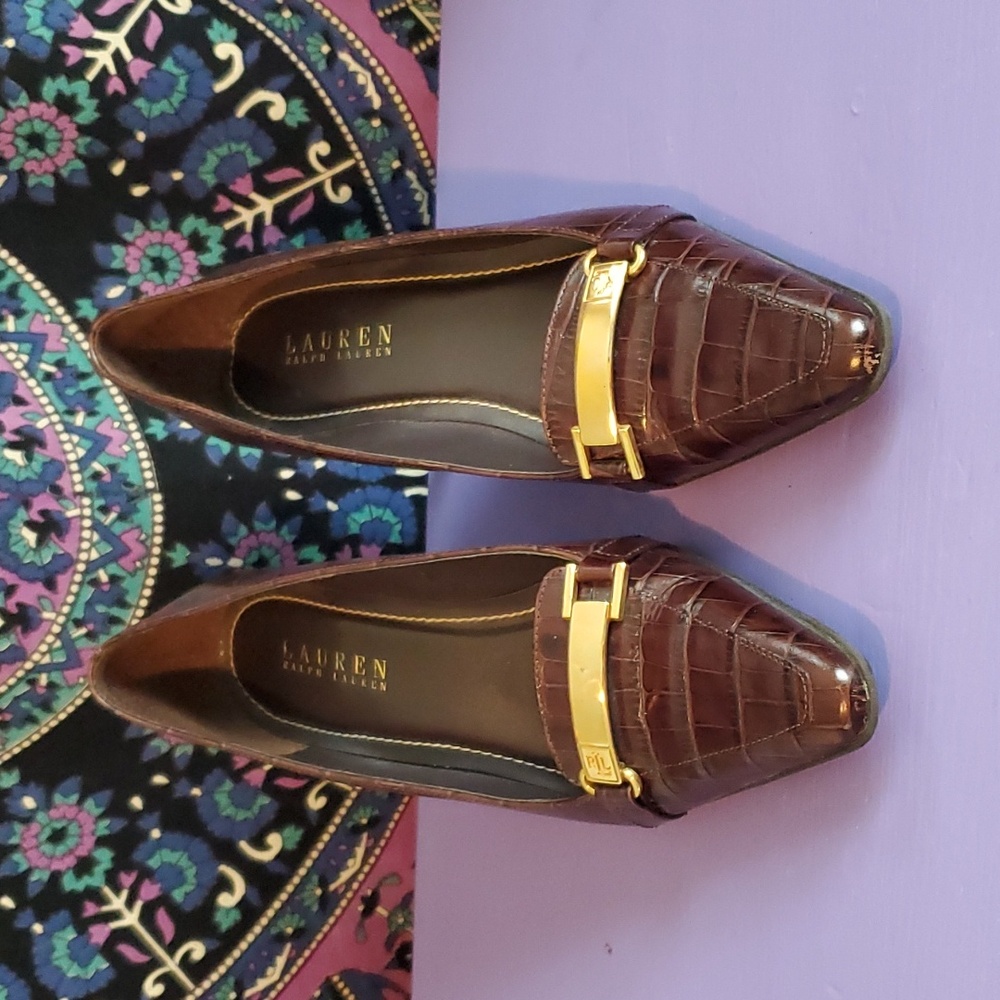 Ralph Lauren Brown leather snakeskin heels